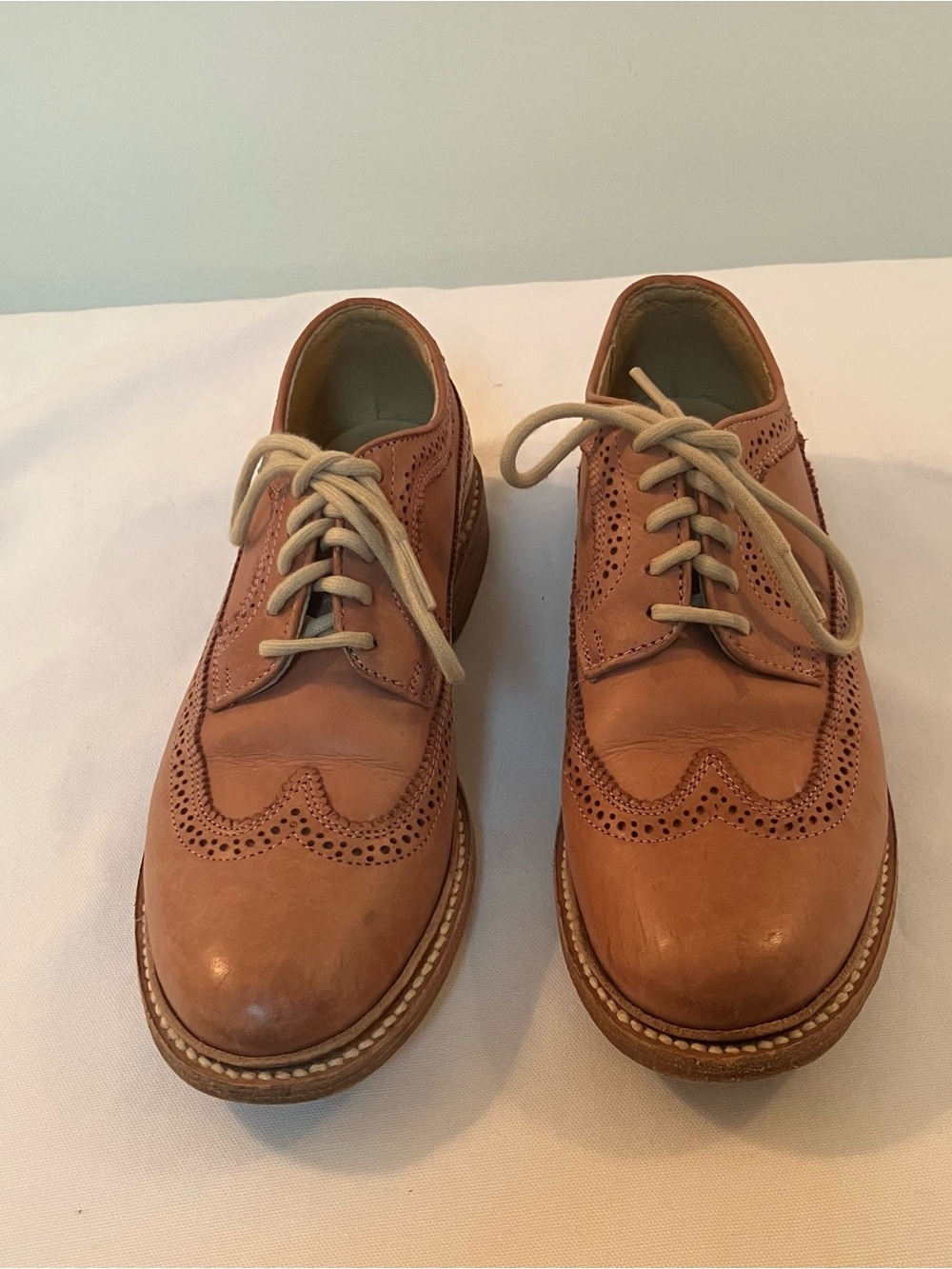Frye James Wingtip Oxford Shoes Women’s 6.5B Peach Pink Leather Brogue Lace
